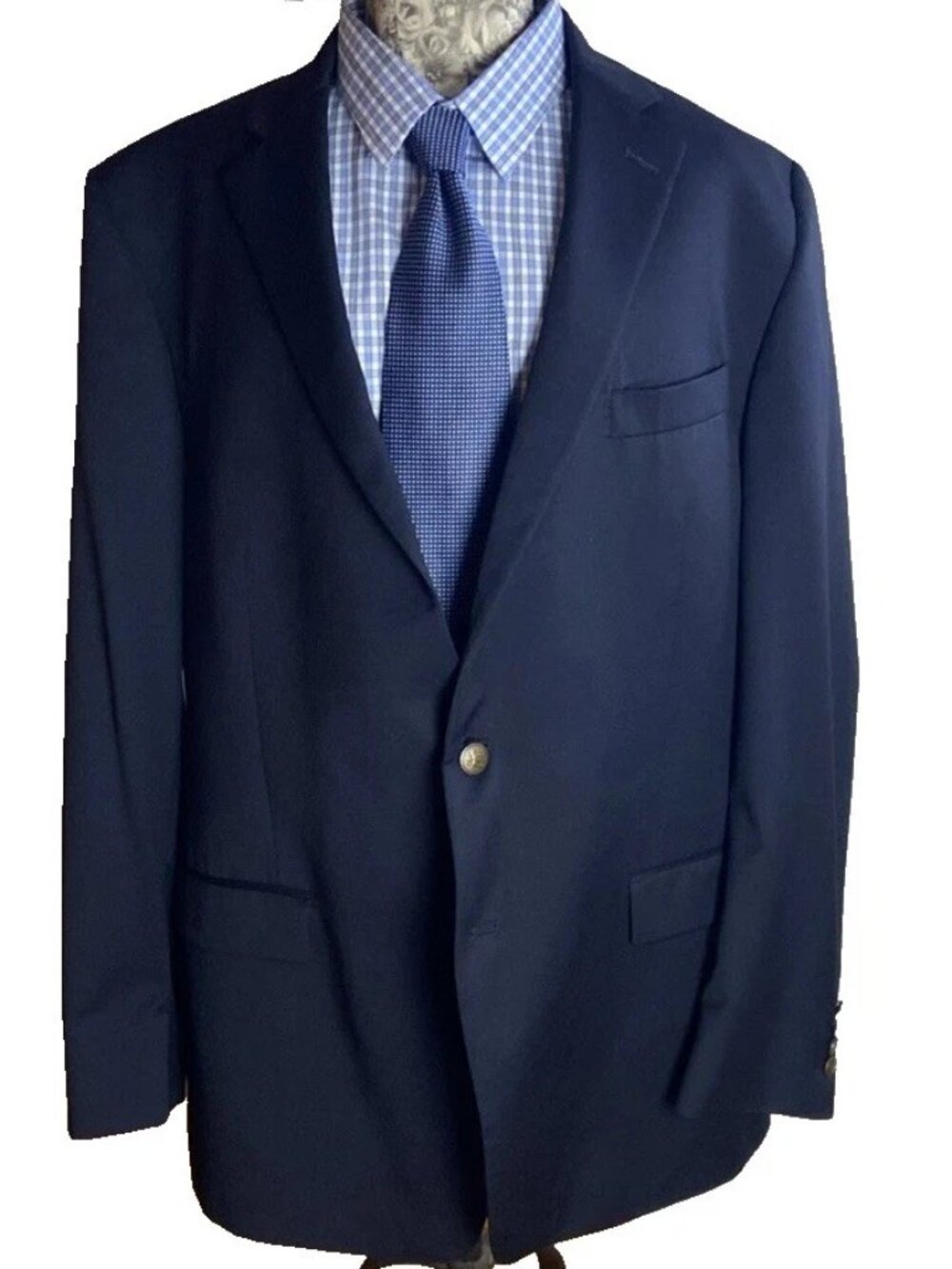 Hart Schaffner Marx Men's Navy Dark Blue Suit Jacket Blazer 48L Wool Gold Button